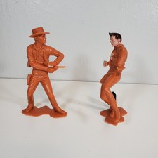 Vintage 1964 Louis Marx 6" Plastic Cowboy Toy Lot 2 Figures Shooter and Shot