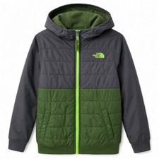 The North Face Boys Reversible Jacket 10 12 M Preriot Hooded Puffer Green 328