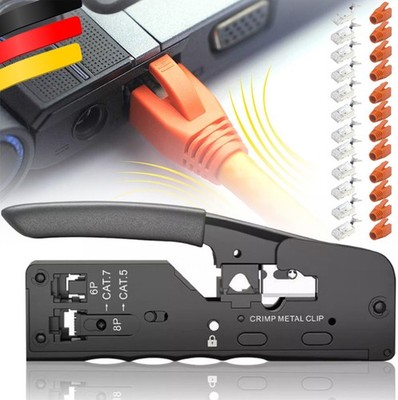 RJ45 Crimpzange+12 Cat7 Stecker Set Netzwerk Werkzeug Lan Kabel Zange Cat7/6/5E