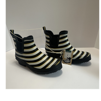 #ad Gardenline Women#x27;s Striped Garden Boots US 8 Black White Yellow $30.00