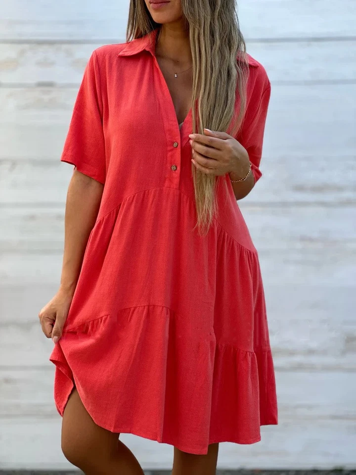 Ladies PLUS SIZE Baggy Ruffle Short Sleeve Dress Summer Beach Button V Neck Tops - image 3 of 4