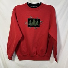 Vintage Women's Large Long Sleeve Sweatshirt Christmas Trees Grandma Cottagecore