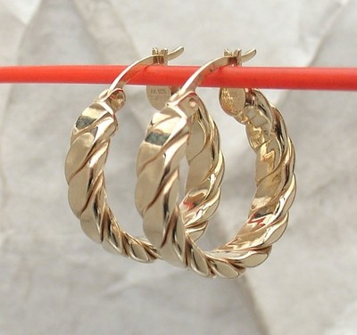 Technibond gedrehtes Seil runde Creolen 14K Gelbgold vergoldet 925 Silber