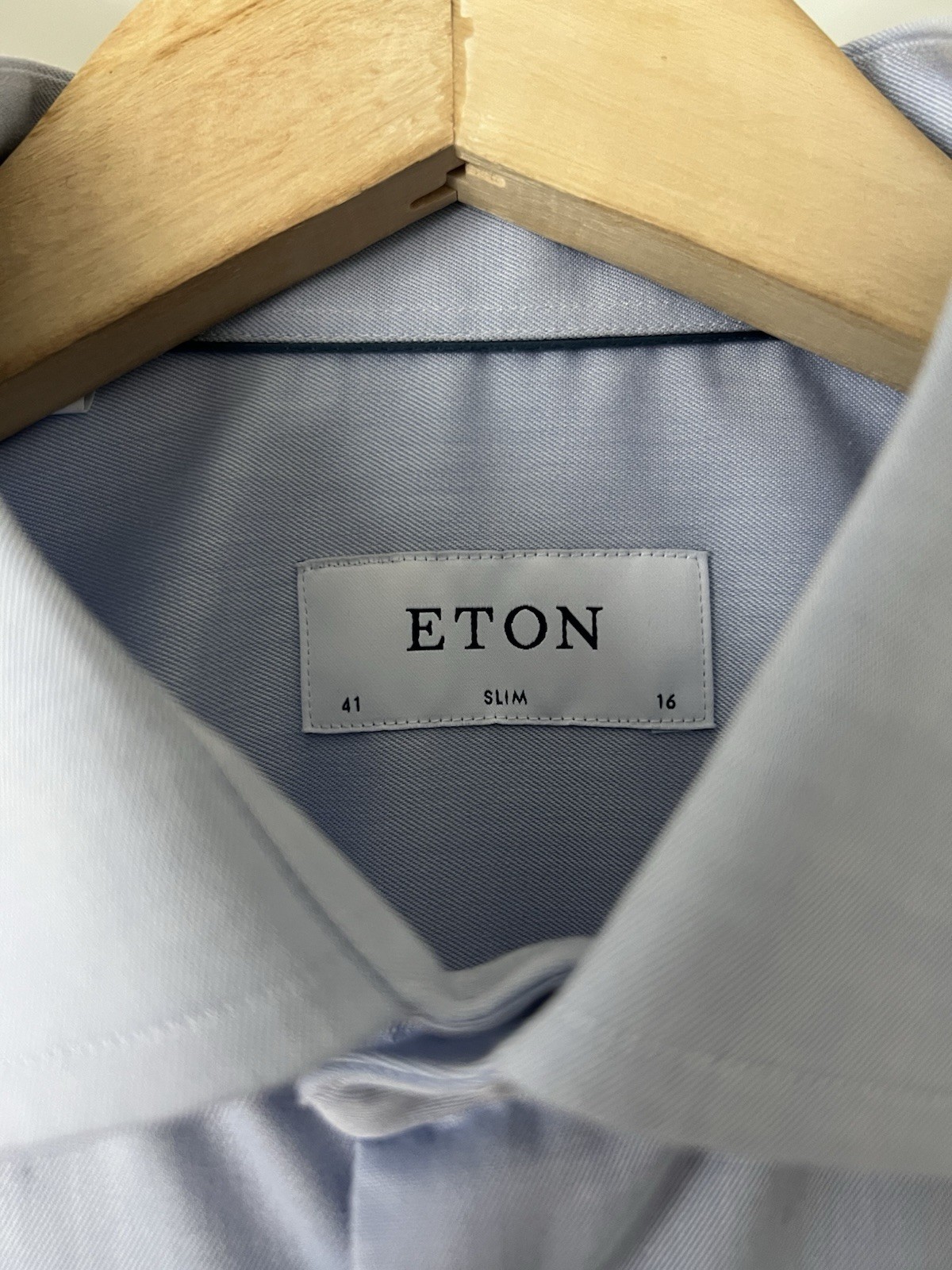 ETON Light Blue Shirt Wide Spread Collar Luxury Cotton Slim Fit Size 41/16/L