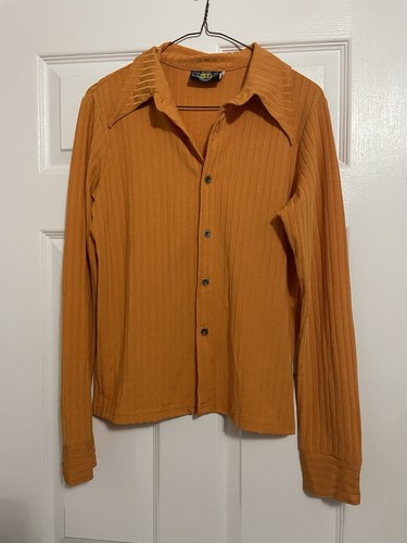 Dr. Martens, Dr Martens AirWair Orange Textured Long Sleeve Button Front Shirt Size L