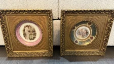 2 Antique Style Framed Porcelain Plates Rococo Art Romantic Scenes 17 X 17