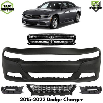 Front Bumper Cover Paintable & Grille Assembly Kit For 2015-2022 Dodge Charger