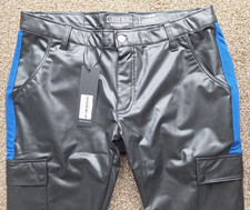 LOCKER GEAR LEATHERETTE ZIP THROUGH CARGO TROUSERS SIZE M BLACK BLUE GAY FETISH