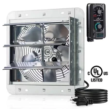 10 In. Wall Mounted Shutter Exhaust Fan with Thermospeed Controller, 65-Watt, 82