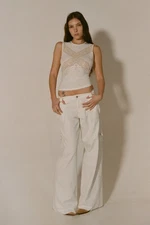 I.AM.GIA Harlen Cargo Stitching Flare Frayed Leg Denim White Pants Size XL 