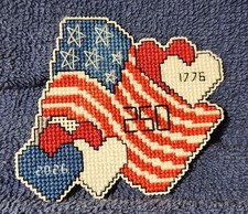 Patriotic 250 Flag w/Hearts & Dates, Cross Stitch Frig Magnet, Made in USA