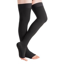 20-30 mmHg Thigh High Compression Socks for Women and Men,Toeless 2XL, Black