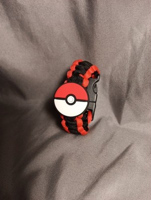 Braided Cord Pokemon Bracelet with Compass Red and Black Cord