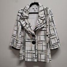 Joseph Ribkoff Gold Metallic Grid Swing Jacket Tiered Collar Black White Size 10