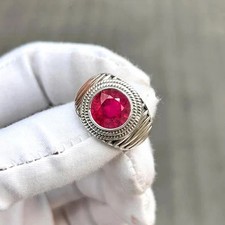 925 Sterling Silver Men Round Ruby Statement Ring Bohemian Style Jewelry