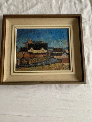 Rita Creig Ölgemälde auf Karton Das gelbe Haus (Ayr Hafen)