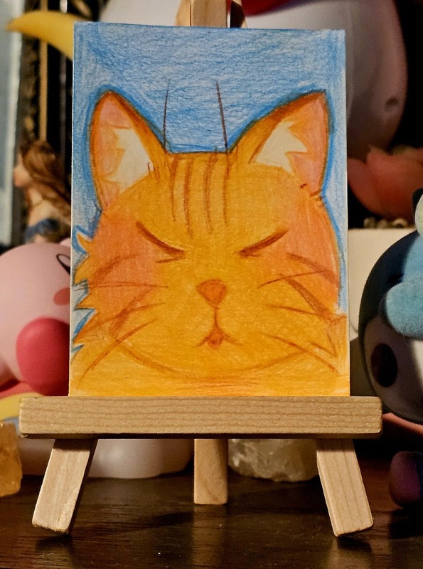 aceo original painting Orange Kitty Colored Pencil 2.5" x 3.5"