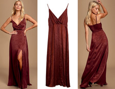 Lulus Constantine Burgundy Satin Maxi Dress Size XL