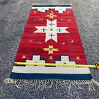 Vintage Southwestern Wool Rug Runner Native Style Hand Woven Red 61x30 Fringe — photo 4