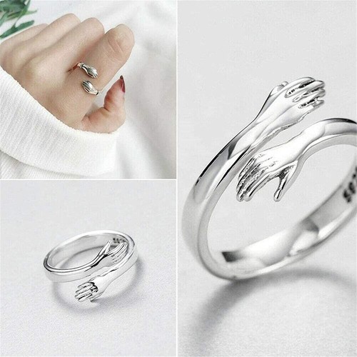 Umarmende Hände Sterling Silber verstellbarer Ring Give Me A Hug Ring 925 offen Ring - Bild 3 von 8