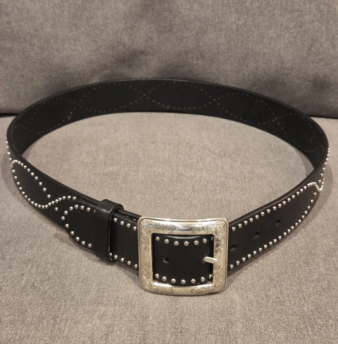 Brighton Vintage 90s Black Genuine Leather Thin Chunky Belt Size XL Vintage 1990s Brighton Black Leather Western Braided Wide  main image 3