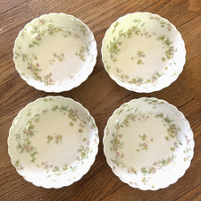 4 Haviland Limoges France Pink Flowers Scalloped Edge - 5" Berry Sauce Bowls