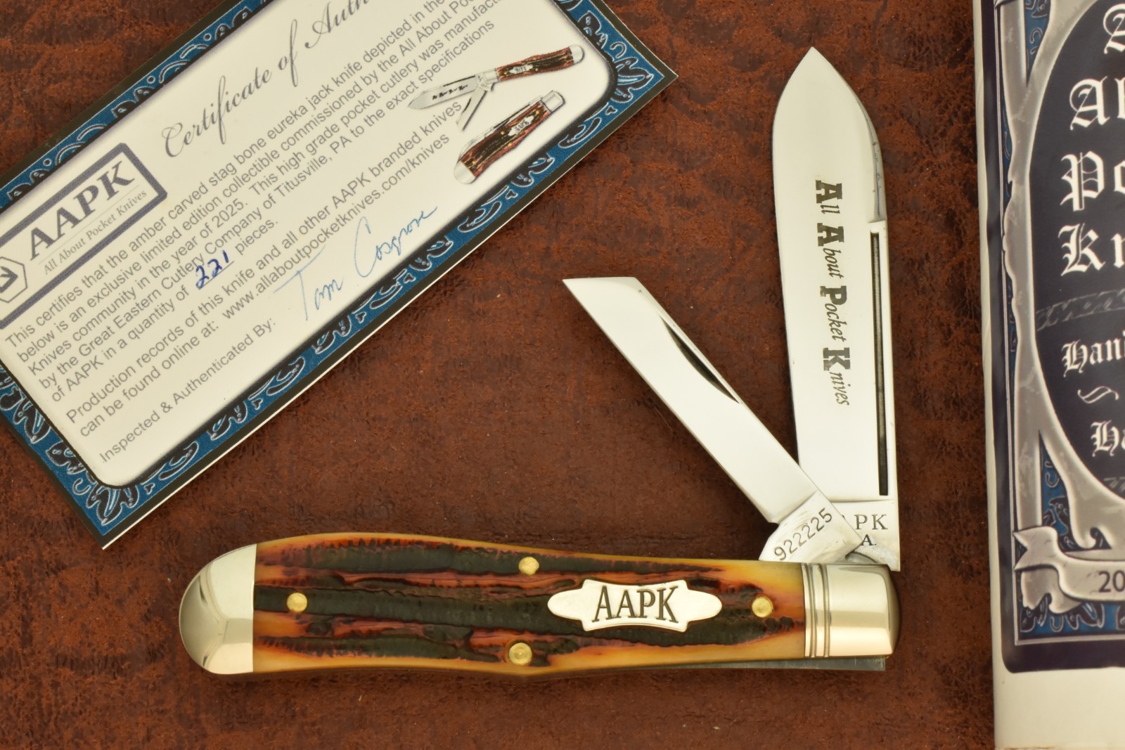 Great Eastern Cutlery GEC 92 AAPK Amber Carved Stag Bone Eureka Jack Knife 35900