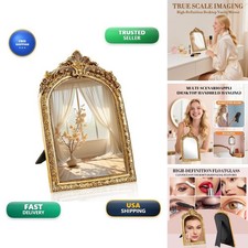 YUSONG Vintage Desk Mirror 8" Gold Antique Tabletop Mirror Resin Frame LL-VMG8-2