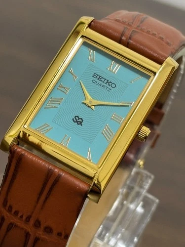 Vintage Seiko Slim Quartz Men's wrist watch -Leather strap-Golden Plated