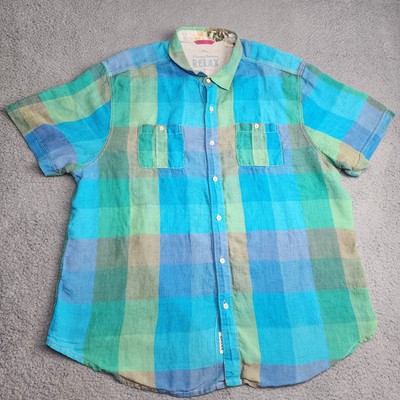 Tommy Bahama Shirt Men XXL Linen Madras Relax Modern Island Beach Button Casual