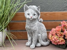 Frostfeste Steinfigur Katze Schlafmütze 30 cm – Steinguss Katze Deko Garten