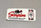 VINTAGE 12” SCORPION SNOWMOBILE PORCELAIN SIGN GAS OIL TRUCK MOTORCYCLE