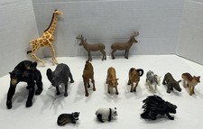Wild Animals Figures Lot Of 14 Deer Skunk Panda Ferret Camel Chimpanzee Ram Fox