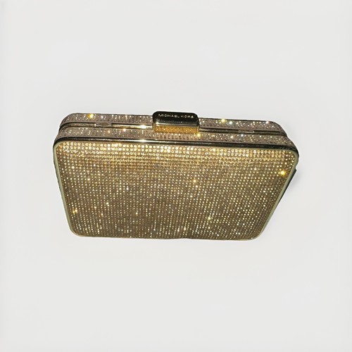 Michael Kors Minaudiere Box Clutch Abendtasche Gold Kristall Glitzer Kette - Bild 4 von 12