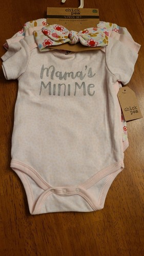 Chick Pea girls size 6-9M 4 piece set 3 bodysuits and 1 headband - 第 1/2 張圖片