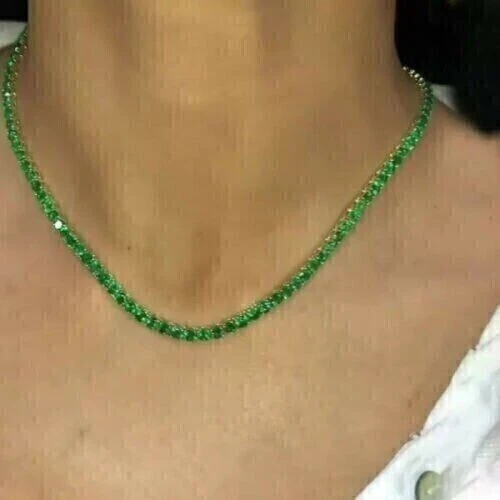15Ct Round Cut Lab Created Green Emerald Tennis Necklace 14K White Gold Plated - Image 3 of 4