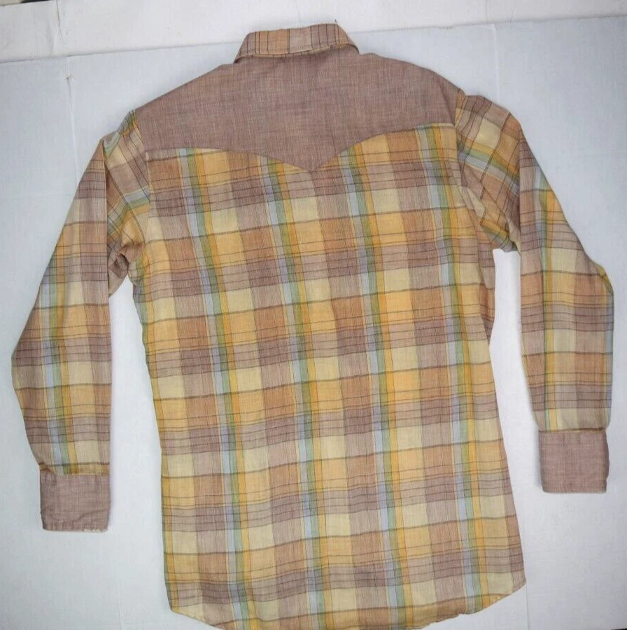 Винтажная клетчатая западная рубашка Lee размер M/L 80-е 90-е 2 тона золотистая пастель с защелками - Изображение 3 из 4