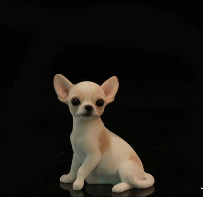 2.3" Simulación Chihuahua Modelo Mini Animal Perro Estatua Escritorio Decoración Foto 3 de 4