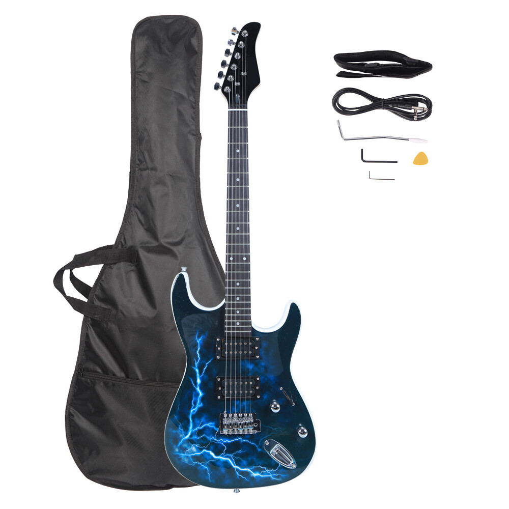 Blue Lightning Style Electric Guitar 6-Strings w/Power Cord/Strap