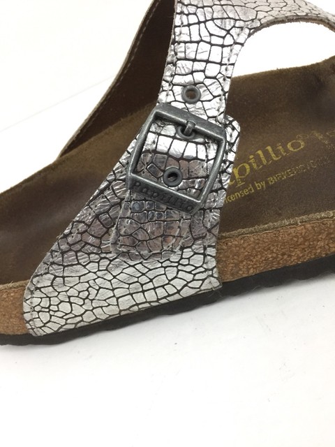 Papillio Birkenstock Thong Flip Flops Sandals Slides Animal Print Silver Sz L11 | eBay