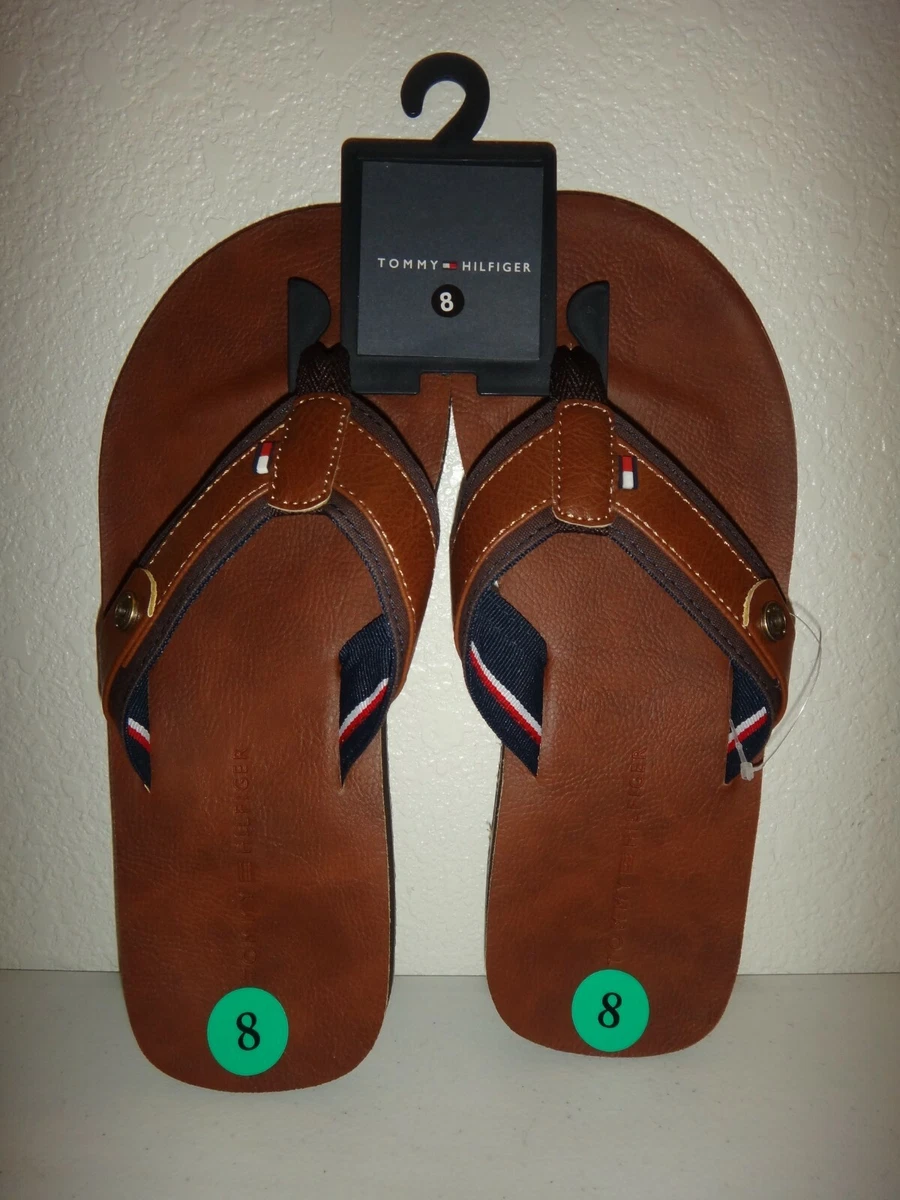 Tommy hilfiger men's leather flip sale flops