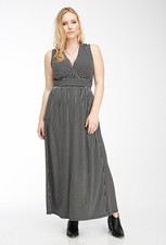 Forever 21 Black Plus Size Striped Surplice Maxi Dress 1X/2X