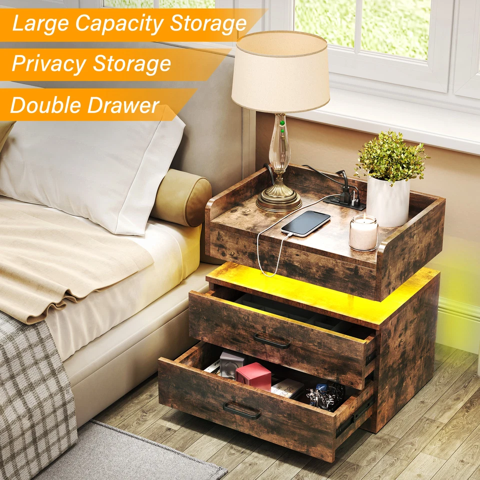 TC-HOMENY RGB LED Mesita de Noche con Estación de Carga Mesa Lateral Mesita de Noche Foto 3 de 4