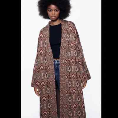 Zara long jacquard knit coat special edition oversize size S cardigan  Coatigan