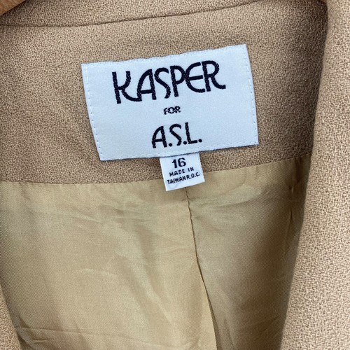 Kasper Blazer Womens 16 Beige Wool Double Breasted Button Up Pockets Office Work - Picture 5 of 11