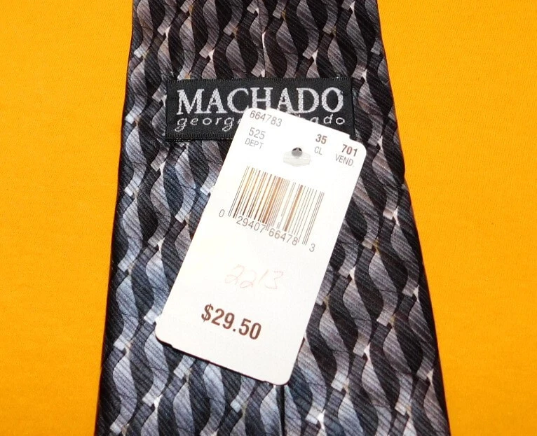 CORBATA A RAYAS NEGRA/GRIS/BLANCA GEORGE MACHADO - NUEVA CON ETIQUETAS - CORBATAS PARA EL CUELLO - CORBATAS DE DISEÑADOR. Foto 3 de 3