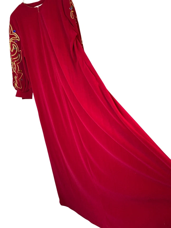 Raro De Colección Años 70 David Brown X Saks Rojo Maxi Vestido Casa M Vestido Terciopelo EE. UU. RD10167 Foto 2 de 4