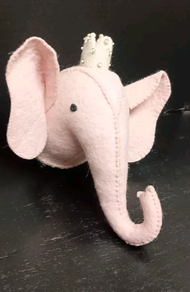Elefante de fieltro de lana rosa Mudpie montaje en pared decoración de guardería bebé niña nuevo con etiquetas India Foto 2 de 4
