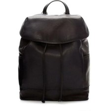 Zara Black Real Leather Minimalist Modern Chic Plain Rucksack Backpack