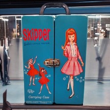 Skipper Carrying Case 1964 Blue Vinyl Barbie's Little Sister Trunk Double Doors
